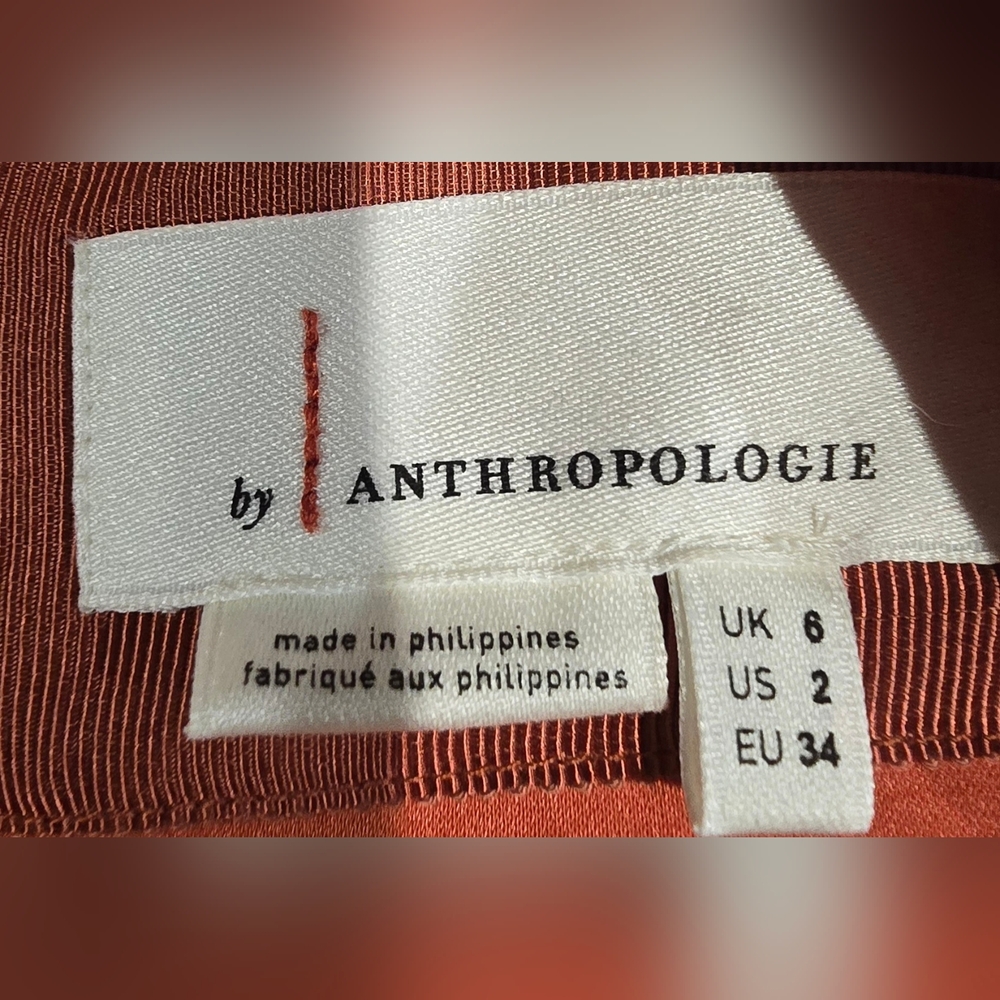 Anthropologie Burnt Orange Sequin Blouse With Puff Sleeves Size 2 - Picture 2 of 8